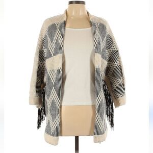 Wool alpaca sweater cardigan top open, fringe small or medium fit cream black
